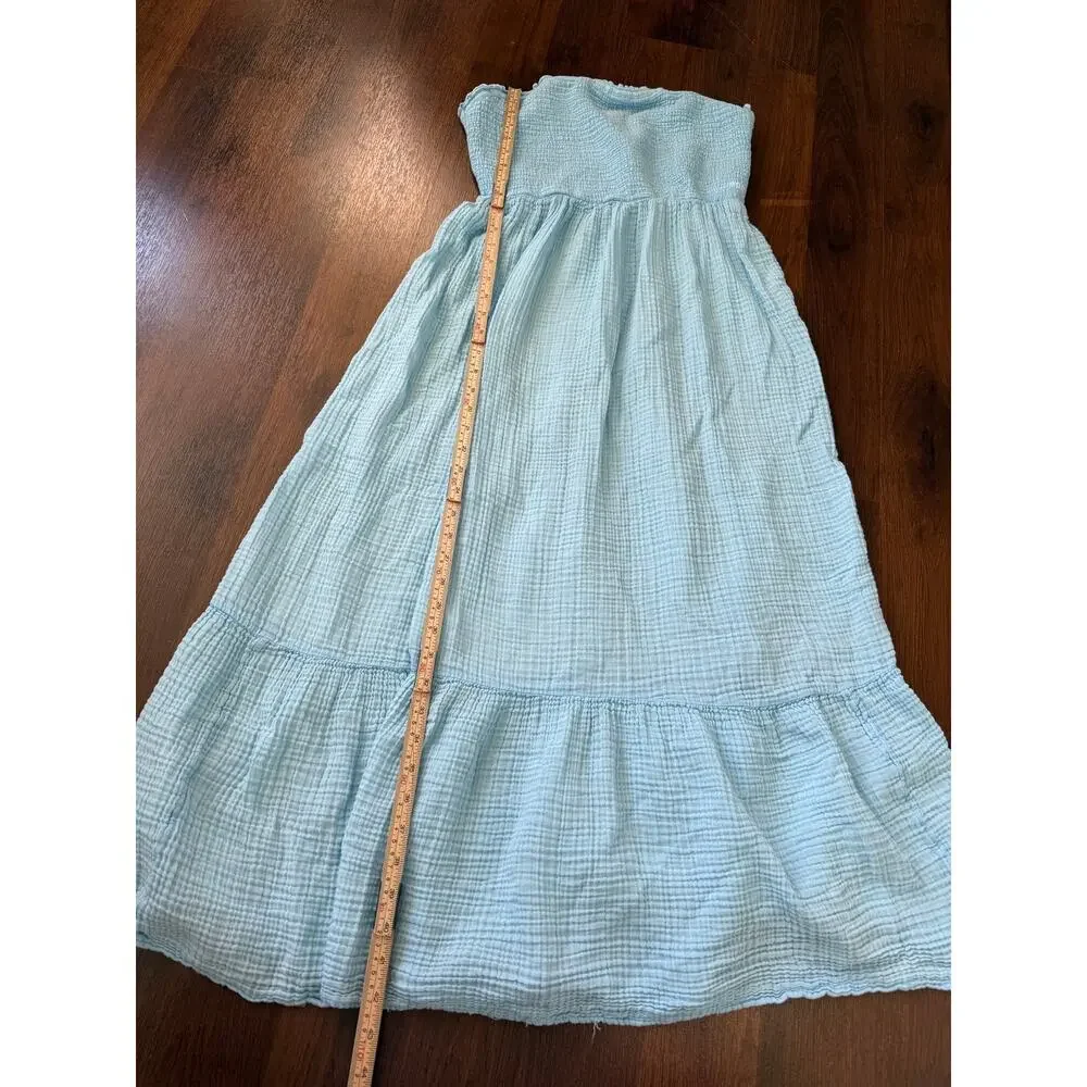 Anthropologie Strapless Tiered Gauze Cotton Maxi Dress Blue Sz M